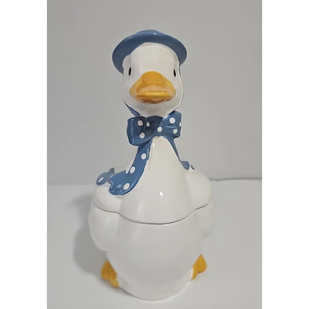 Vintage Mother Goose Ceramic Cookie Jar Canister Blue Ribbon Cottagecore